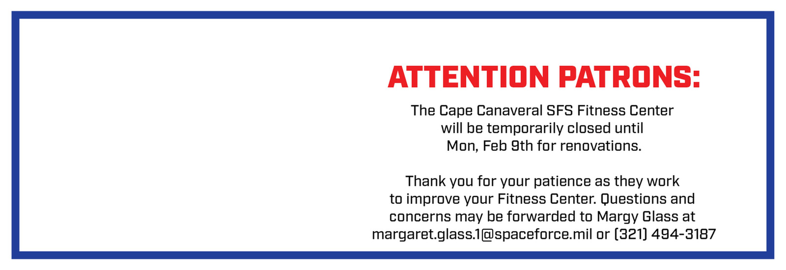 Cape Canaveral SFS Fitness Center Closure