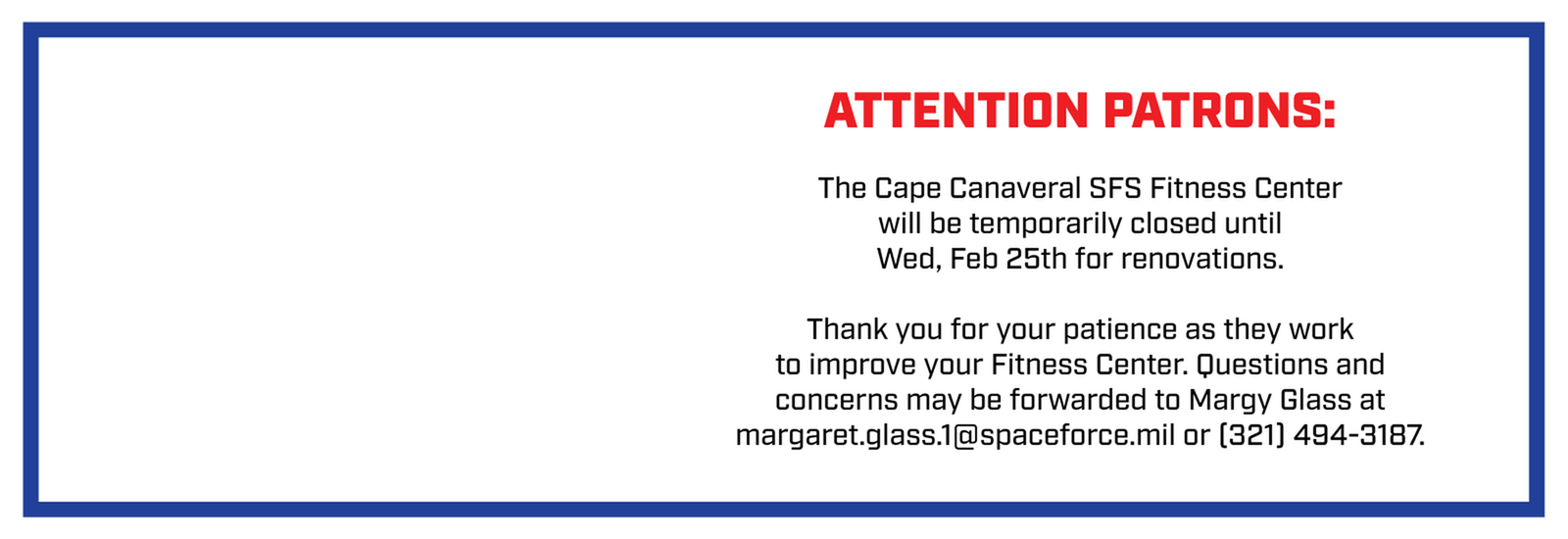 Cape Canaveral SFS Fitness Center Closure