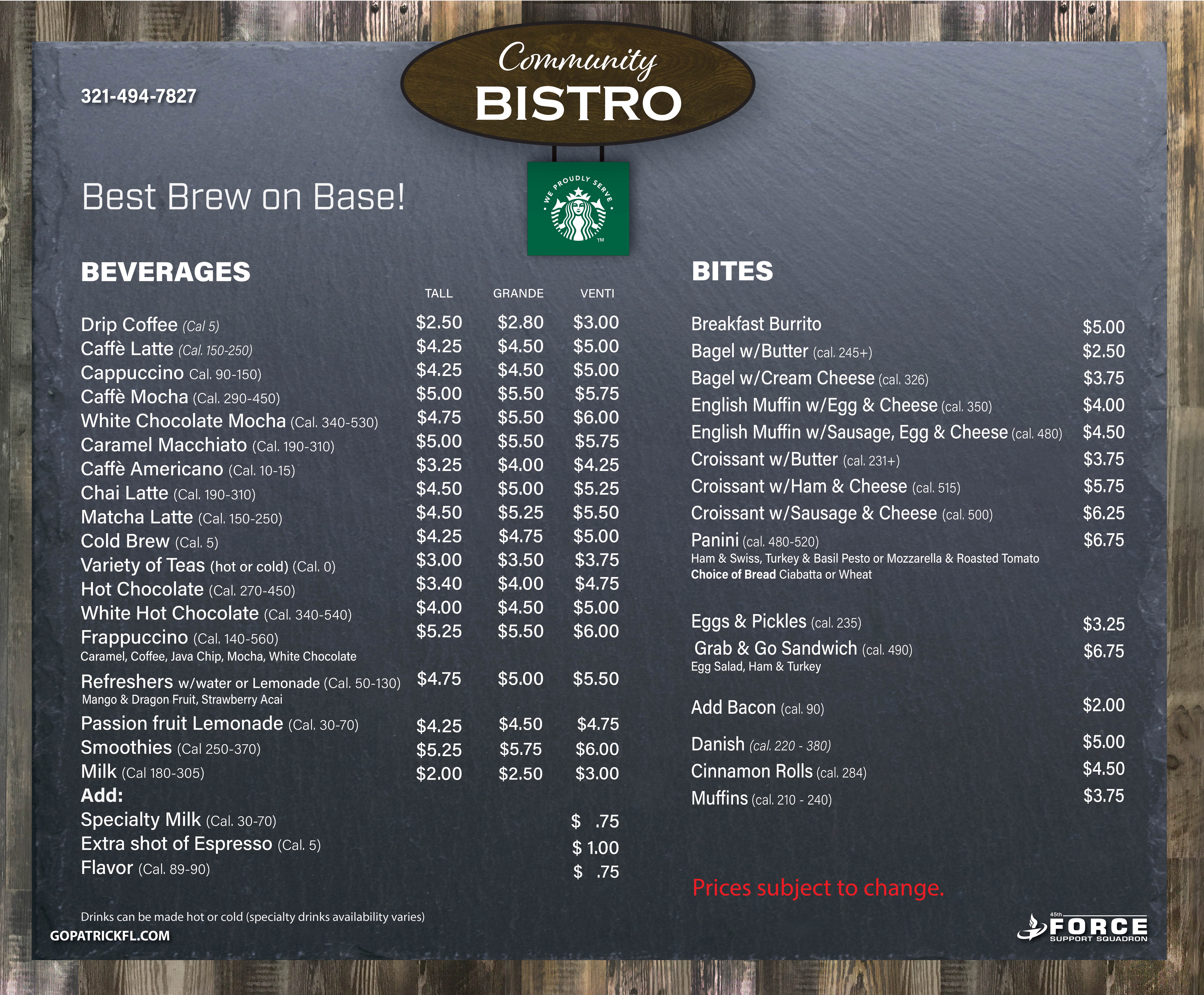 current menu 2025