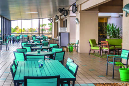 Patio dining area by the river